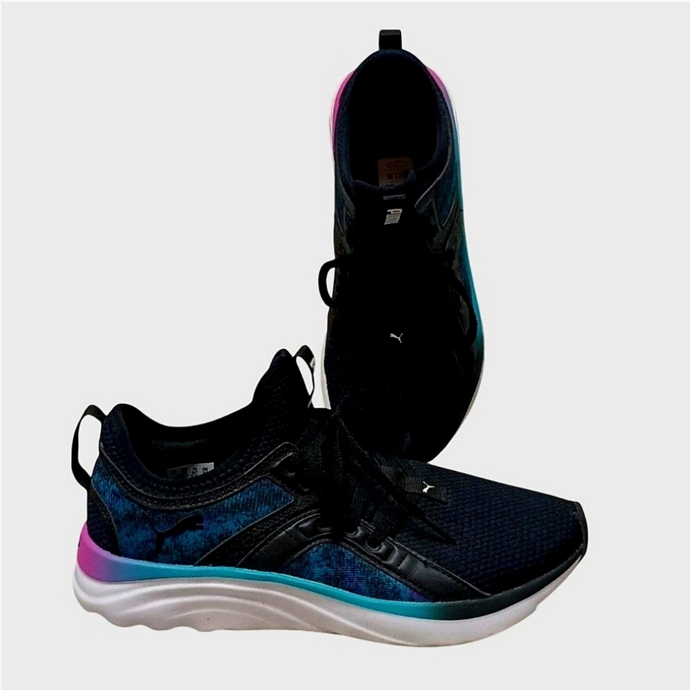 Puma Black and Blue Sneakers with Pink Accents